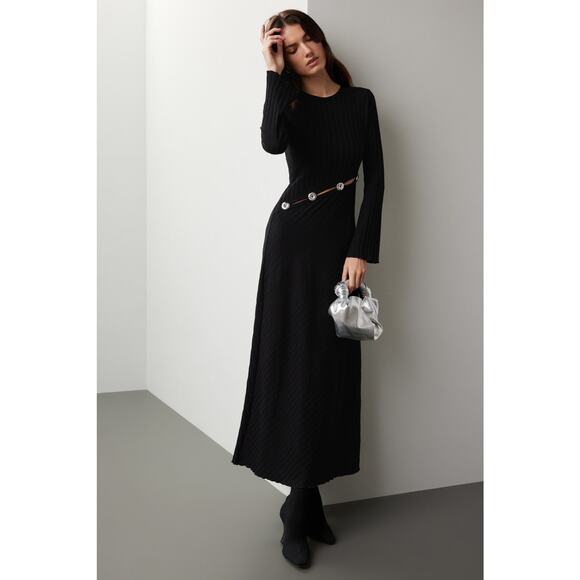 Simon Miller Dresses & Skirts - Simon Miller Simm Black Long Sleeve Asymmetric Cut Out Sweater Maxi Dress XL